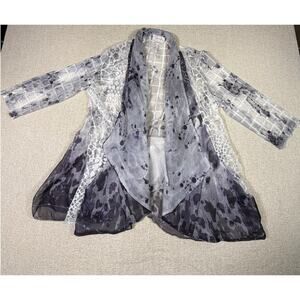 Kamana Women Large Black White Sheer Tie Dye 3/4 Sleeve Chic Elegant Kimono
